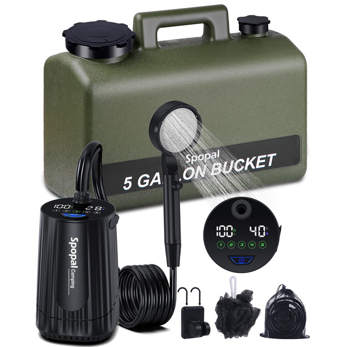 Портативна душова кабіна для кемпінгу з акумулятором 10000mAh та 20л баком, комплект для відпочинку на природі, саду, автомийки та тварин