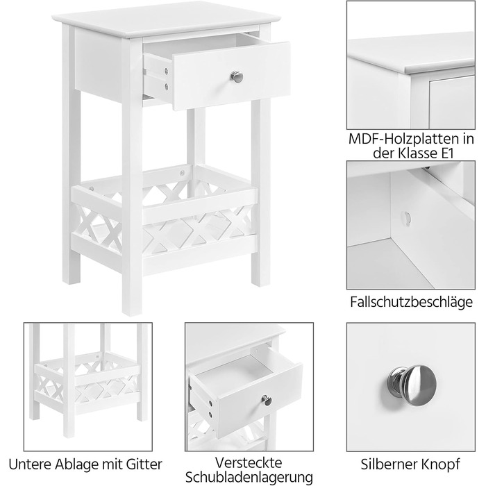 Приліжкова тумбочка Yaheetech з ящиком, тумбочка, 40x30x61 см, біла, 1 шухляда, 1 кошик
