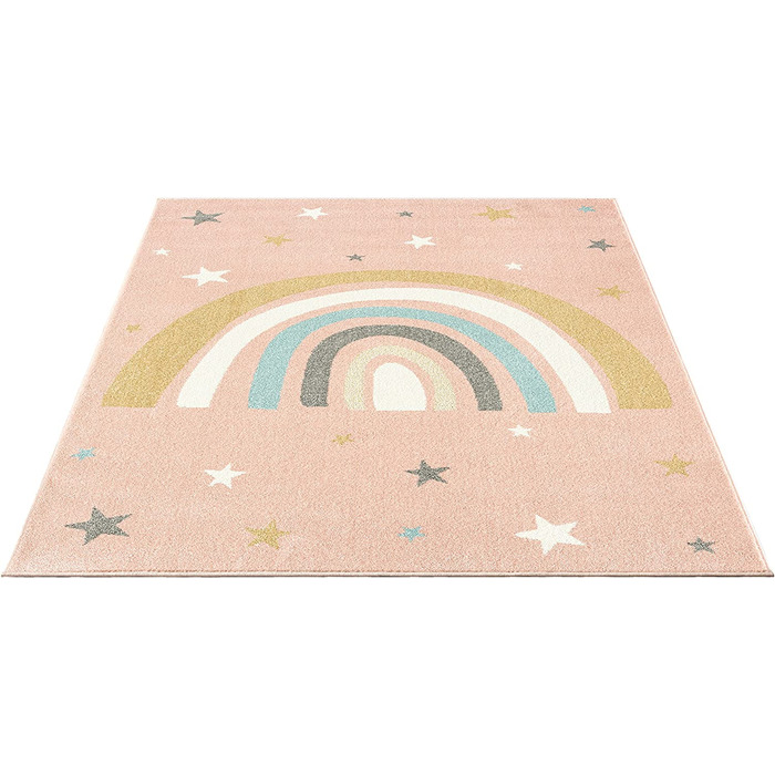 Сучасний дитячий килим з м'яким ворсом, що не вимагає особливого догляду, стійкий до фарбування, з райдужним малюнком (140 х 200 см, рожевий)