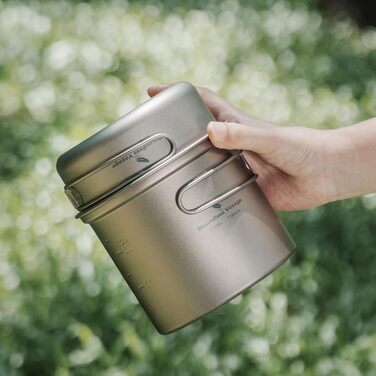 Набір посуду iBasingo з титану (2 шт.): каструля 1000мл, сковорода 500мл для кемпінгу та відпочинку на природі