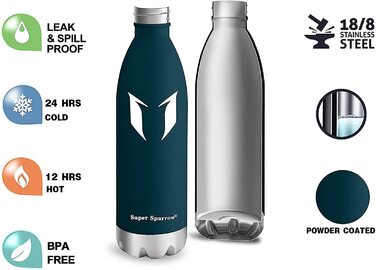 Супер пляшка для пиття Sparrow з нержавіючої сталі-350 мл і 500 мл і 750 мл-герметичний термос-двохстінний вакуумний ізольований термос - спортивні пляшки для пиття / ідеальна пляшка - 2 кришки (500 мл-17 унцій, нефрит)