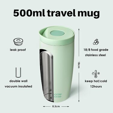 Термокружка BOTTLE Thermobecher 350 мл, 500 мл, виточна, з Quick-Press кришкою, для кави та чаю, Travel Mug Classic Grande (Зелена)