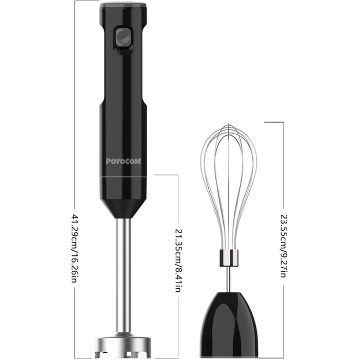 Акумуляторний ручний блендер POYOCOM з TYPE-C, вінчиком для смузі, коктейлів, хумусу, супів - чорний