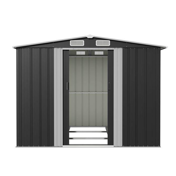 Сарай металевий Devoko 96x98x160 см з похилим дахом, антрацит. Садовий будиночок з дверима, рукавичками. Міцний, стійкий до іржі.