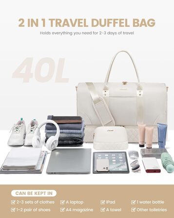 Сумка-мішок LOVEVOOK для жінок, 40л, 2 шт. (бежевий & хакі), з відділенням для взуття та мокрих речей, для подорожей, спортзалу, Gym, Yoga, ручна поклажа