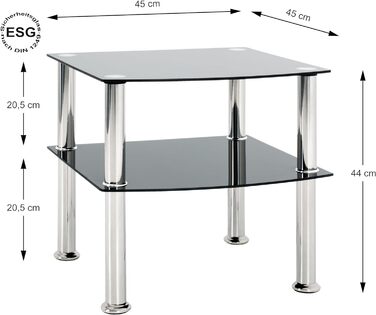 Приставний столик для меблів HAKU, нержавіюча сталь, нержавіюча сталь-чорний, Ш 45 x Г 45 x В 44 см Нержавіюча сталь-чорний 45 x 45 x 44