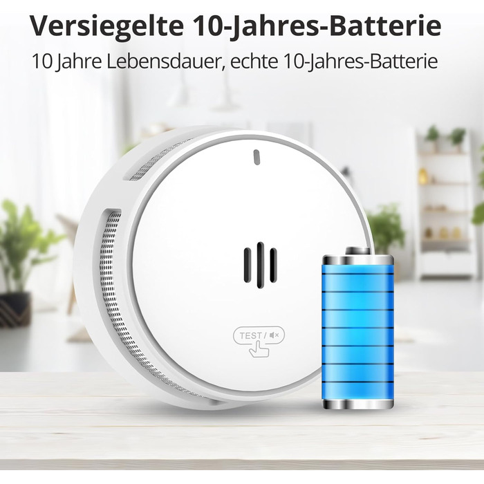 Датчик диму Rauchmelder: 5 шт., батарея на 10 років, для дому, з віддаленим вимкненням та великою кнопкою тестування, EN14604