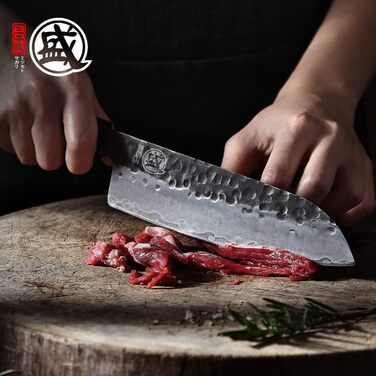 Японський ніж Mitsumoto Sakari Santoku 19 см з високоякісної сталі, ручка з рожевого дерева, подарункова коробка