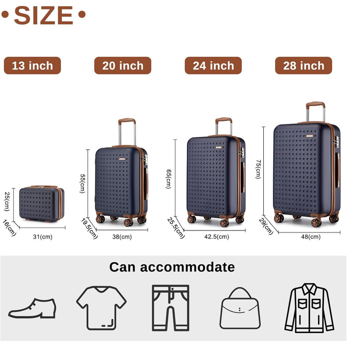 Набір валіз KONO з ABS пластику (4 шт.) - білий колір, 75x48x29 см, з TSA замком