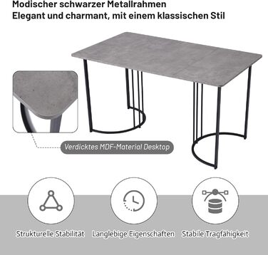 Обідній стіл Merax 140x80 см з імітацією мармуру, для 4-6 осіб, металевий каркас, регульовані ніжки, білий/чорний, підходить для ресторану, вітальні, кухні