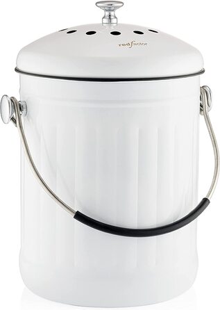 Кухонний контейнер для компосту RED FACTOR Premium з нержавіючої сталі без запаху-органічний сміттєвий бак-в комплекті безкоштовні вугільні фільтри (білий, 5 літрів)