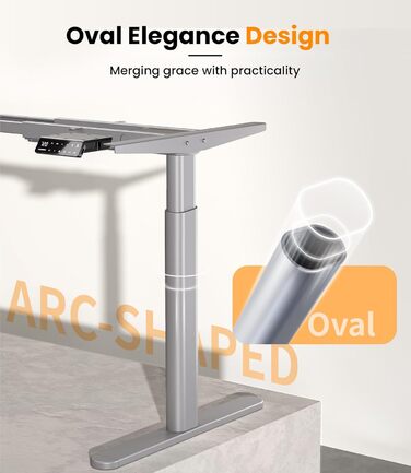 Електричний столик для роботи MAIDeSITe EL2 Pro Art з регулюванням висоти, сірий. Овальне підстав'я, навантаження 180 кг, 4 пам'яті, захист від зіткнень