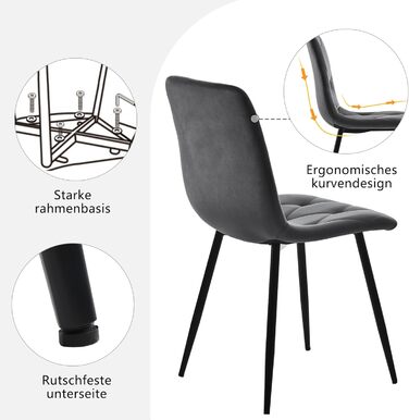 KUAKE Комплект обідньої групи: стіл 117x68 см та 4 стільці. Сучасний прямокутний обідній стіл та комплект стільців для кухні. Тканина темно-сірого кольору, чорні ніжки.