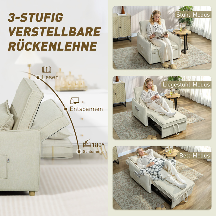 Трансформер-крісло 3-в-1 з функцією ліжка, підтримкою попереку, для вітальні, кремового кольору