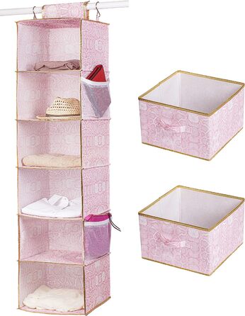Підвісний органайзер для шафи DAMAHOME, полиці для зберігання речей, підвісні полиці для шафи, 6 полиць з 2 ящиками і бічними кишенями, органайзер для вбиральні і зберігання (рожевий), 30x30x12x12 см