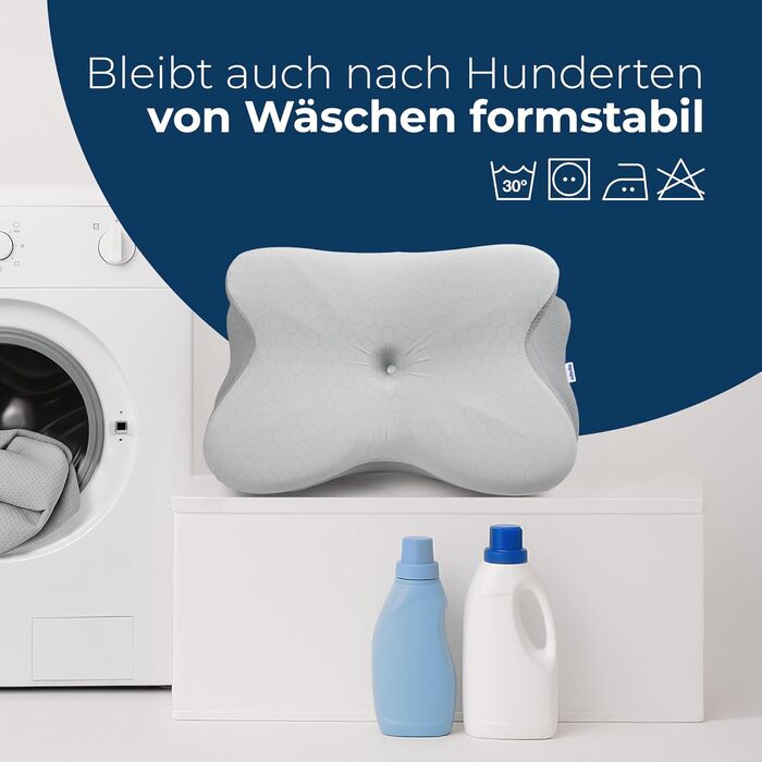 Ергономічна подушка для шиї та голови Derila з ефектом пам'яті (Memory Foam) для сну на боці, спині та животі, терморегуляційний чохол, 54x36x12 см