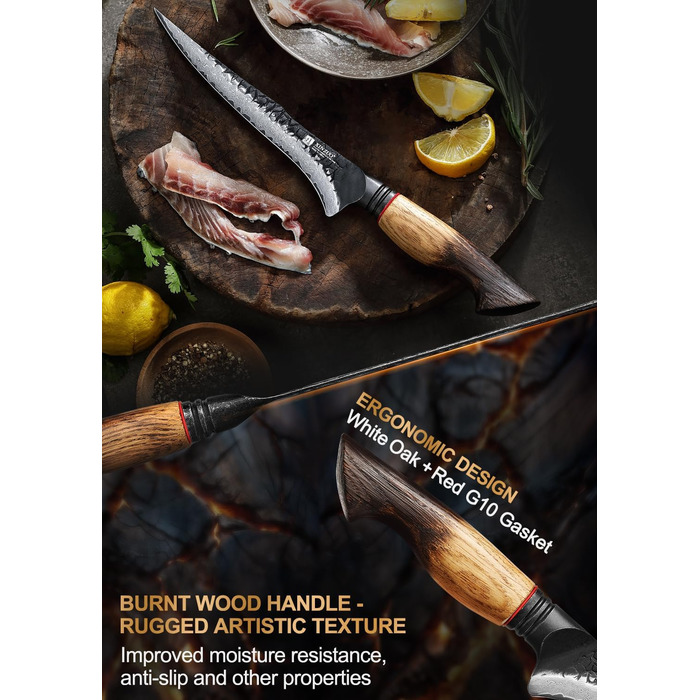 Ніж кухарський XINZUO Damaststahl з нержавіючої сталі Дамаск, 19,3 см - професійний, з ергономічною ручкою з білого дуба, серія Mo (ніж для філетування)