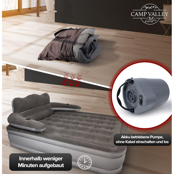 Надувне ліжко для гостей 200x150х40 см з підголовником, самонадувне, з вбудованим насосом, для кемпінгу