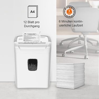 Шредер Bonsaii P4, 12 аркушів, 21 л, знищення карт/CD/скріпок, для офісу та дому