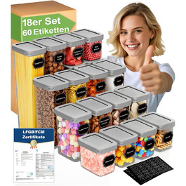 Набір контейнерів для зберігання продуктів 18 шт. з кришкою, герметичні, для кухні, антрацит (до 2,5л)