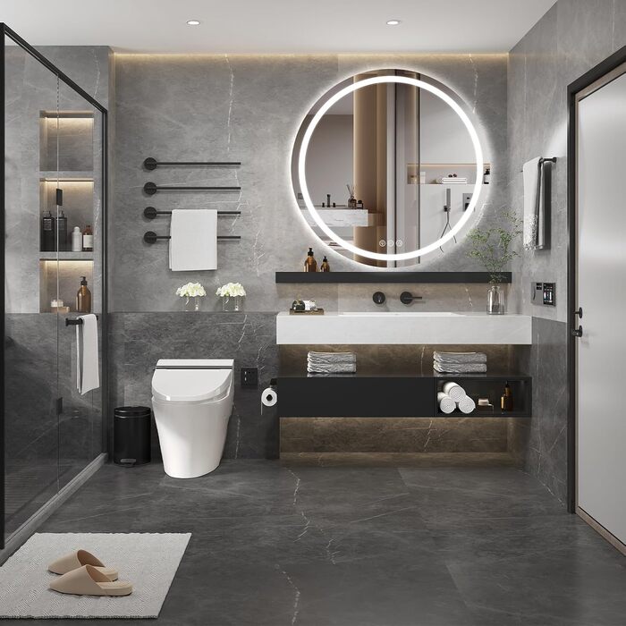 Дзеркало для ванної кімнати з підсвічуванням, 60 см, кругле, з антизапарюючим покриттям, регульоване, 3 кольори світла (80x80 см)