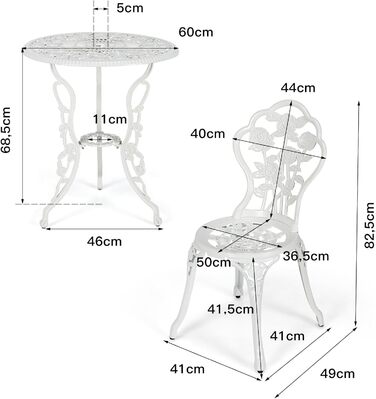 COSTWAY Bistroset: Набір садово-патіо меблів з алюмінію та чавуну (стіл + 2 стільці), білий (Blume)
