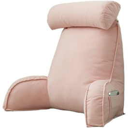 Накидка-іграшка для читання з підголовником та кишенею, подушка-стілець для ліжка з підлокітниками для підтримки попереку та шиї, ергономічна подушка для сидіння в ліжку, на дивані, в офісі (75 × 40 × 50 см) (Рожевий)