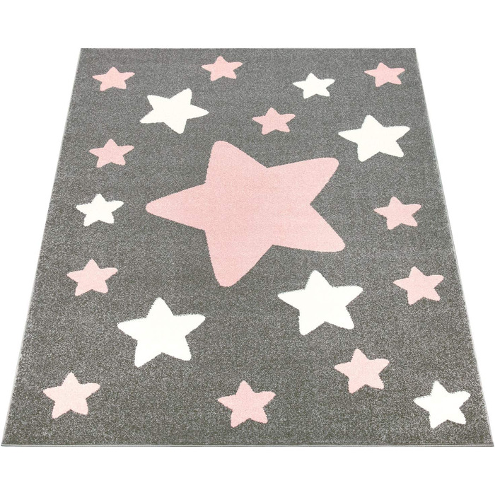 Пако домашній килим для дитячої кімнати дитячий килим з великими і маленькими зірками сіро-рожевого кольору, розмір (діаметр 120 см круглий)