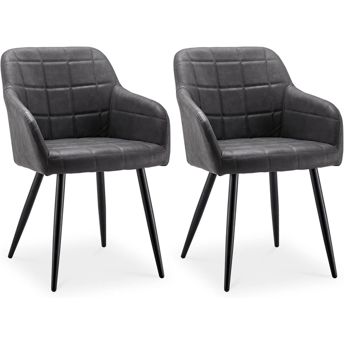 CLIPOP Комплект з 2-х обідніх стільців, з підлокітниками, з штучної шкіри, для кухні, вітальні, обідньої кімнати (штучна шкіра, темно-сірий)