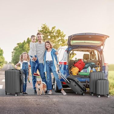 Набір валіз LALAHO 3/4/5 шт. з косметичками, жорсткий корпус ABS, сірий колір. Ідеальний для подорожей та ручної поклажі