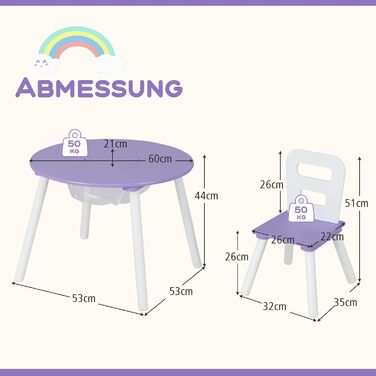 Дитячий стіл COSTWAY на 2 стільці, 3 шт. Дерев'яна дитяча зона відпочинку, знімне покриття на стіл, фіолетовий