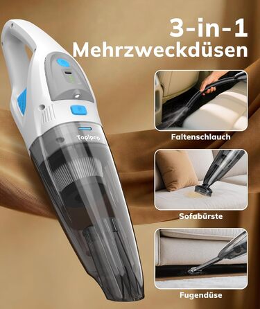 Акумуляторний ручний пилосос для авто та дому, 25000Па, бездротовий з HEPA-фільтром та набором насадок, білий