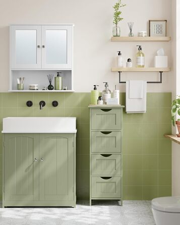 Шафка для ванної кімнати VASAGLE з 4 висувними ящиками, 30 x 30 x 82 см, білий колір, для ванної, вітальні, кухні, їдальні