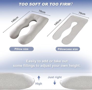 Подушка для вагітних Avmvnvc U-подібної форми, XXL, для сну на боці, знімний чохол з джерсі (сірий)