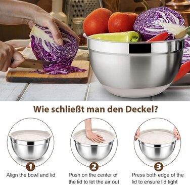 Набір мисок Herogo (6 шт.) з нержавіючої сталі з кришками, 6,7/3,3/2,5/1,5/1,2/0,7 л, для приготування їжі/випічки/зберігання, миюча посудомийна машина, кольору хакі