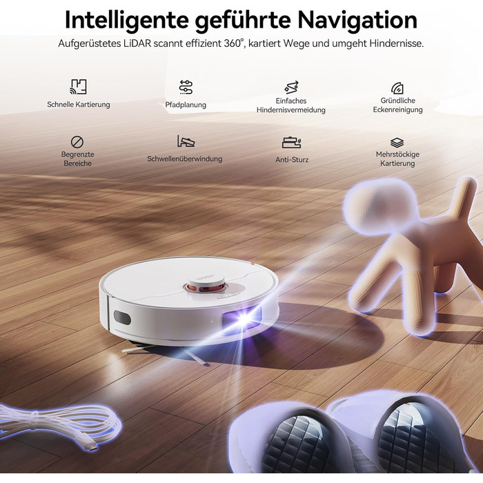 Робот-пилосос JONR T5 Pro з функцією миття, 8150Pa потужність всмоктування, сушка гарячим повітрям, антизаплутана бокова щітка, уникнення перешкод, LiDAR-навігація, док-станція All-in-One