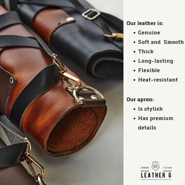 Фартух для гриля зі шкіри з тримачем для пива, BBQ Pitmaster – міцний, з кишенями, регульовані лямки (коричнева шкіра)