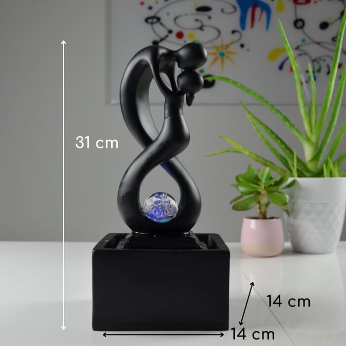 Кімнатний фонтан Zen'Light Amor чорного кольору з LED-підсвічуванням - сучасний декор, знімний елемент, закритий цикл, ротова куля, 31x14x14 см