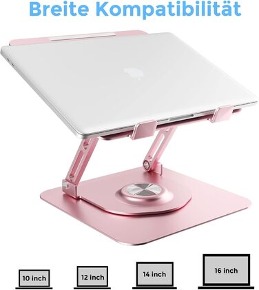 Підставка для ноутбука з регулюванням висоти, обертається на 360°, алюмінієва, рожева