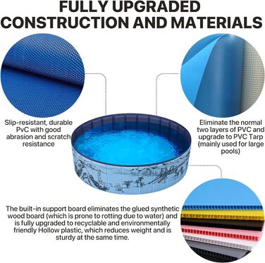Складний і портативний басейн для собак, 160-сантиметровий дитячий басейн для собак Ванна для домашніх тварин, посилений ПВХ, ненадувний басейн для собак/цуценят/домашніх тварин 63 (160 см)2XL
