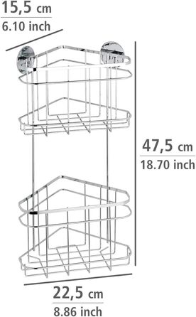 Кутова полиця з нержавіючої сталі 2 полиці - кріплення без свердління, нержавіюча сталь, 22,5 x 47,5 x 15,5 см, глянцевий Duo