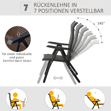 Розкладне крісло Outsunny Poly Rattan з підлокітником 7-ступінчаста регульована спинка для саду, балкона, тераси, 58 x 71 x 111 см