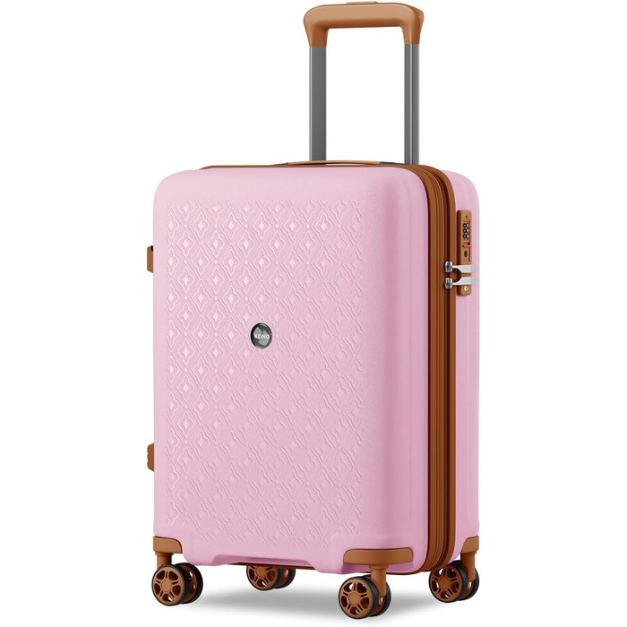 Валіза ручної поклажі KONO з тримачем для напоїв, рожево-коричнева, поліпропілен, розширювана, з TSA замком