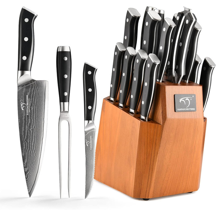 Набір професійних японських ножів NANFANG BROTHERS Messersets Damast (18 шт.) з підставкою, VG10 сталь, 67 шарів дамаску