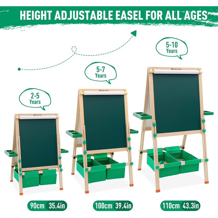Дитяча мольберт-трансформер з паперовим рулоном, дошками для малювання та аксесуарами. Регульована висота 90-110 см. Дошка з покриттям для сухого стирання.