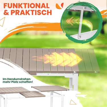 Розсувний садовий стіл KESSER® 180/240x90 см для 8 осіб, з металевим каркасом та стільницею HDPE, стійкий до погодних умов та UV-випромінювання, в комплекті 6 підставок під горнятка