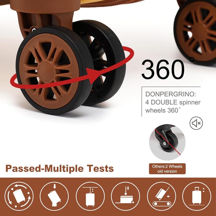 Набір валіз KONO: 4 валізи з ABS пластику, коліщата Spinner, TSA-замок, жовтий колір