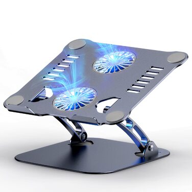 Підставка для ноутбука з RGB вентилятором, регульована висота, алюмінієвий сплав, 10-17'', сіра