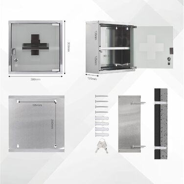 Медичний шафчик Zedelmaier з нержавіючої сталі, 4 відділення, для зберігання ліків, аптечний шафчик, для ванної кімнати, підвісний, з замком, 57 x 27 x 12 см, білий/сріблястий