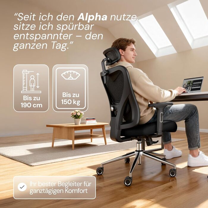 Ергономічне крісло Alpha для офісу та дому: регулювання, 150 кг | Ігрове/кресло для офісу